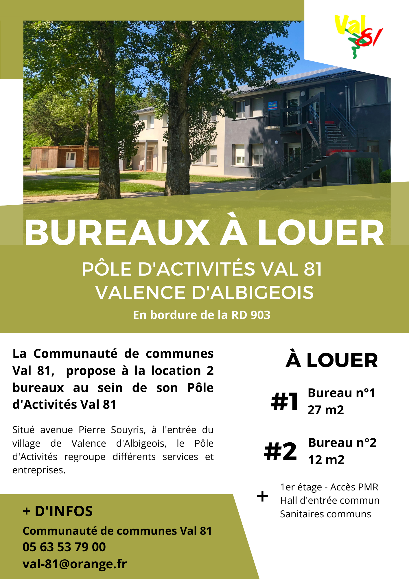 Bureaux à louer sur le Pôle d'Activités Val 81 - Communauté de Communes ...